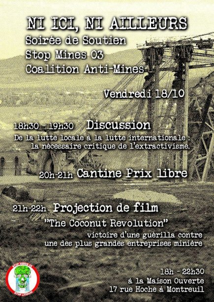 Affiche : en arrière plan, photographie d'une mine. À l'avant-plan, informations sur l'événement (présentes dans l'article)