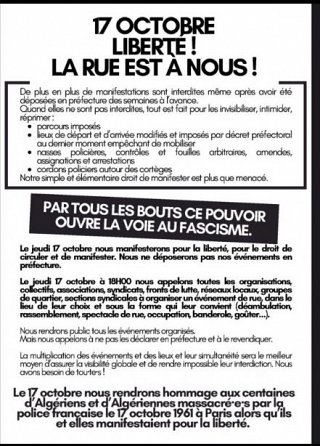 Tract d'appel, le texte est dans le corps de l'article